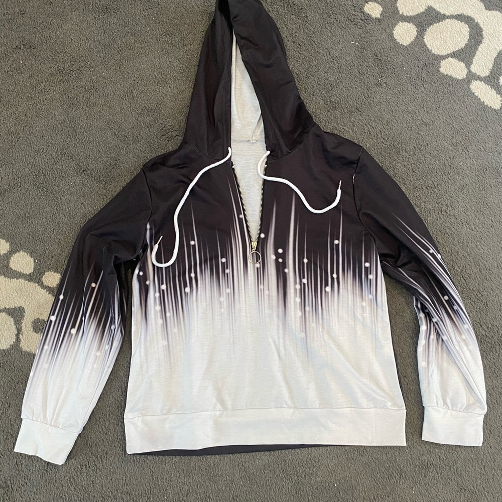 Black to White Gradient Hoodie with Design details